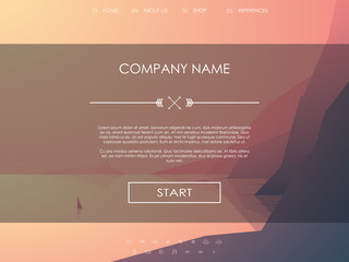 Modern website template with ghost buttons and line icons on nature ocean background.
