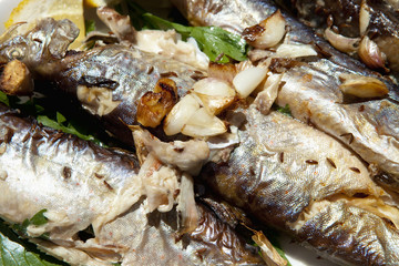 Baked Trout with Garlic and Mushrooms.