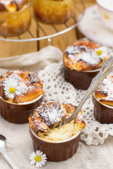 Sweet cottage cheese souffle with raisins for dessert