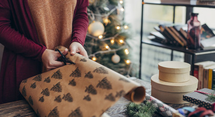 Woman Wrapping Christmas Presents