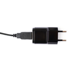 Black usb adapter charger isolated over the white background
