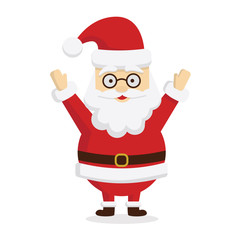 Isolated Santa Claus with glasses standing on white background.