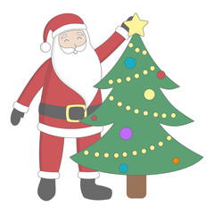 Isolated Santa Claus with christmas tree standing on white background.