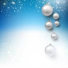 Naklejka na ściany i meble Elegant shiny Christmas background with white baubles and place