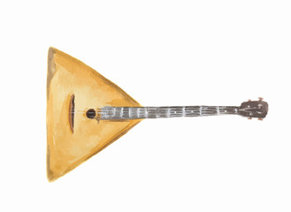 Isolated watercolor balalaika. Traditional russian musical instrument.