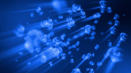 Abstract colorful defocused cells. Abstract microscopic forms on a dark background. Scientific illustration. Luminous