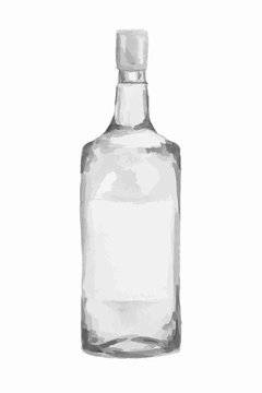 Watercolor alcohol bottle on white background. Alcohol beverage. Drink for restaurant or pub. Vodka.