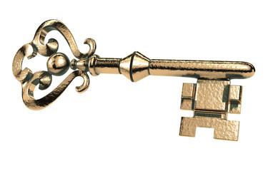 Abstract retro golden key with grunge on a white background. Key