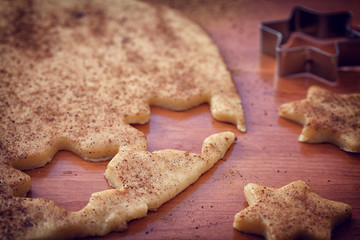 Preparation gingerbread cookie with cinnamon  for Christmas  