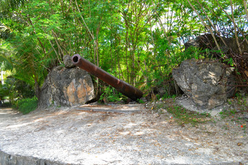 .Artillery left over from World War II on the island of Saipan. Older Japanese guns on the island of Saipan.