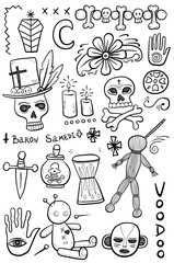 Set of hand drawn voodoo objects