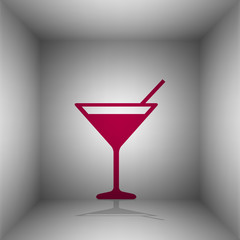 Cocktail sign illustration. Bordo icon with shadow in the room.