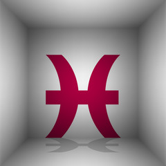 Obraz premium Pisces sign illustration. Bordo icon with shadow in the room.