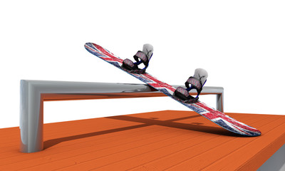 snowboard jumping near a white background 3d render