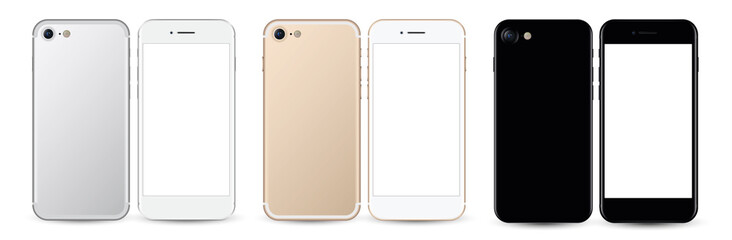 New smartphone silver, gold and black. Realistic vector illustration