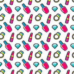 Seamless pattern with Fashion patches. Cute elements - nail Poli © forafontova