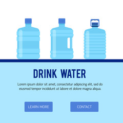 Vector flat illustration with water cooler and bottle. Modern te