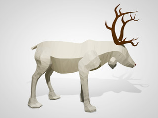 3D illustration of origami reindeer. Polygonal geometric style deer cartoon character, christmas illustration.