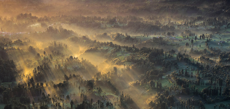 smoke in the morning on the top view of the very eary morning of