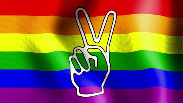 10576 waving rainbow flag victory sign
