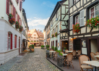 Fototapeta na wymiar street of Petit France medieval district of Strasbourg,Alsace France