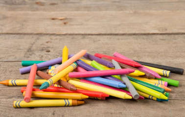 Crayons on the wooden desk