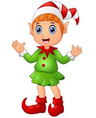 Christmas girl elf character waving hands 
