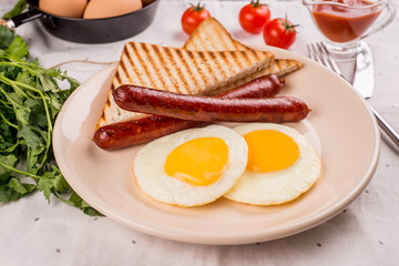 Fried eggs with sausages