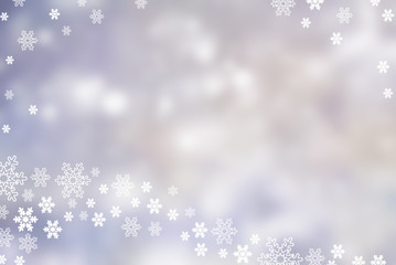 Christmas winter background with snowflake . Falling snow on light background 