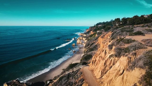Deserted Wild El Matador Beach Malibu California Aerial Ocean View - Waves with Rocks