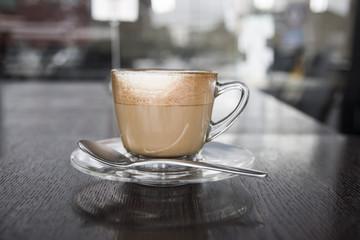 cup of coffee latte in coffee shop