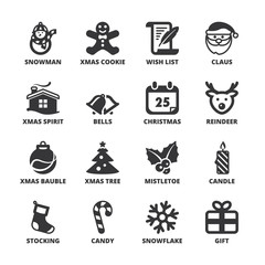 Christmas flat symbols. Black