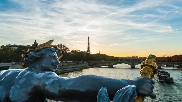 Great sunset view over the Seine river in Paris, France