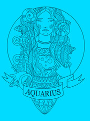 Aquarius zodiac sign coloring book vector