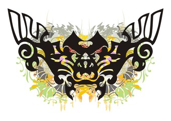 Grunge ornate butterfly. Colorful splashes in the terrible butterfly formed by the heads of an eagle