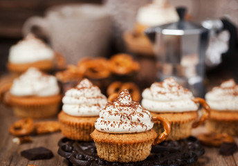 Delicious coffee cupcakes decorated like a cappuccino cup