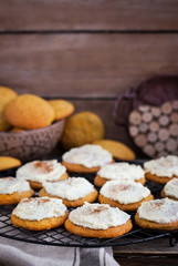Homemade pumpkin spice cake cookies with glaze and cinnamon