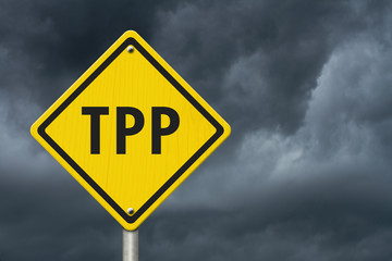 Trans-Pacific Partnership yellow warning road sign