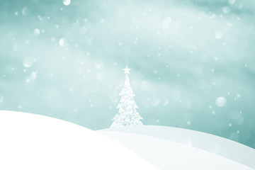 Obraz premium Winter season landscape with lovely Christmas tree. Christmas and New Year greeting card illustration background with place for text.
