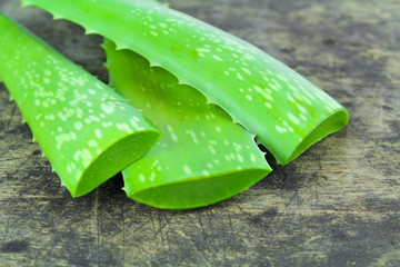 Slice Aloe Vera (Aloe barbadensis Mill.,Star cactus, Aloe, Aloin, Jafferabad or Barbados) a very useful herbal medicine for skin care 