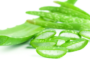 Slice Aloe Vera (Aloe barbadensis Mill.,Star cactus, Aloe, Aloin, Jafferabad or Barbados) a very useful herbal medicine for skin care 