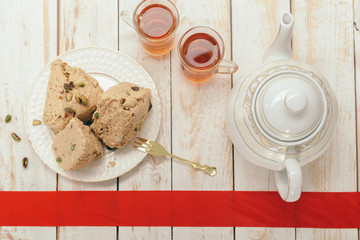  traditional eastern desserts on wooden background
