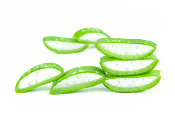 Slice Aloe Vera (Aloe barbadensis Mill.,Star cactus, Aloe, Aloin, Jafferabad or Barbados) a very useful herbal medicine for skin care 