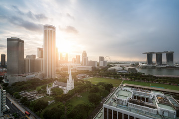 Naklejka na ściany i meble Sunrise of Singapore business district, Singapore