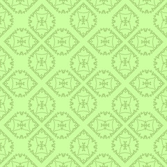 Fototapeta na wymiar Green Ornamental Seamless Line Pattern. Endless Texture. Oriental Geometric Ornament