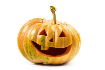 Halloween pumpkin's grin on white isolated background
