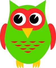 Cartoon owl green and red