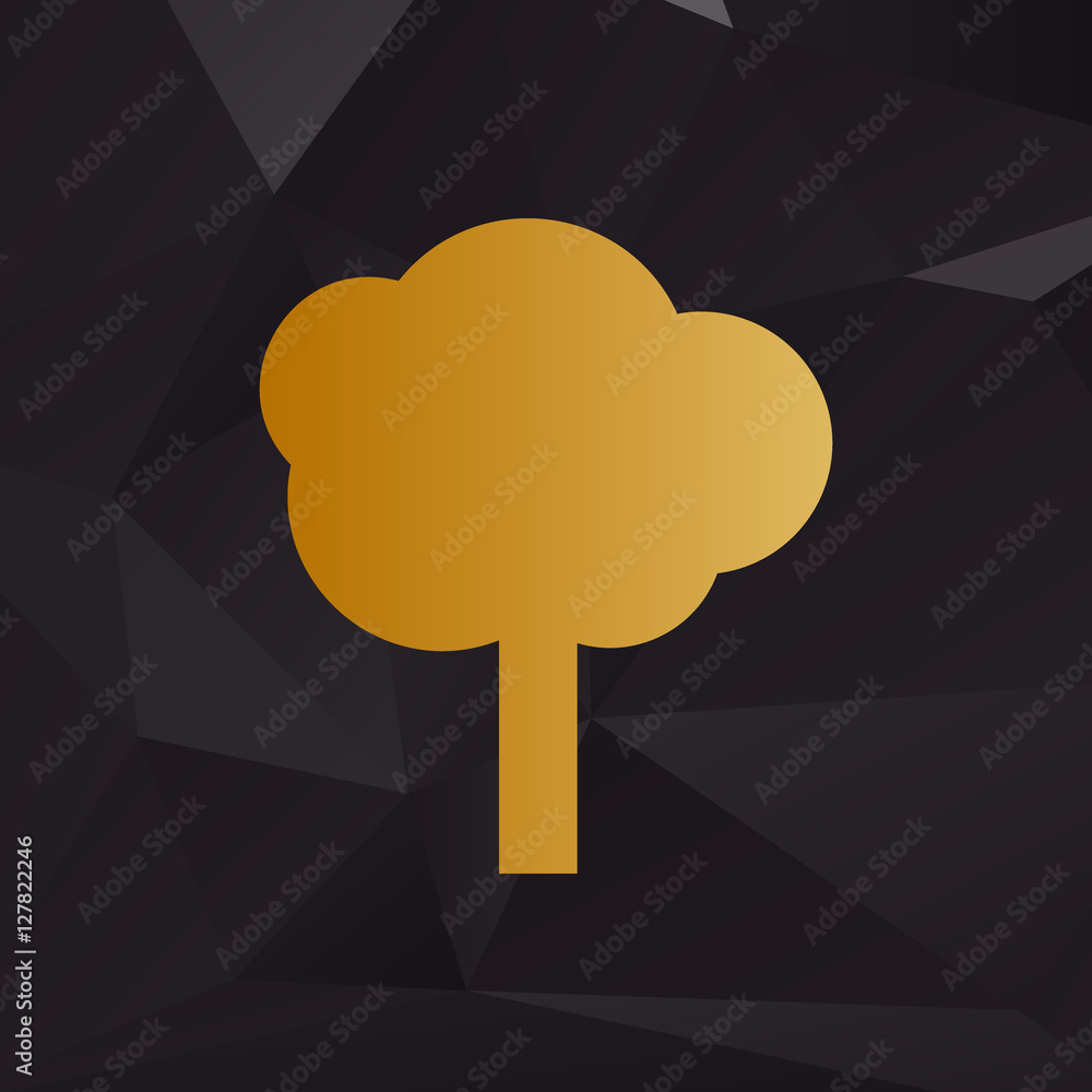 Poster tree sign illustration. golden style on background with polygons.