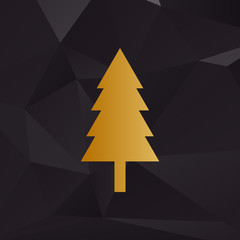 Fototapeta premium New year tree sign. Golden style on background with polygons.