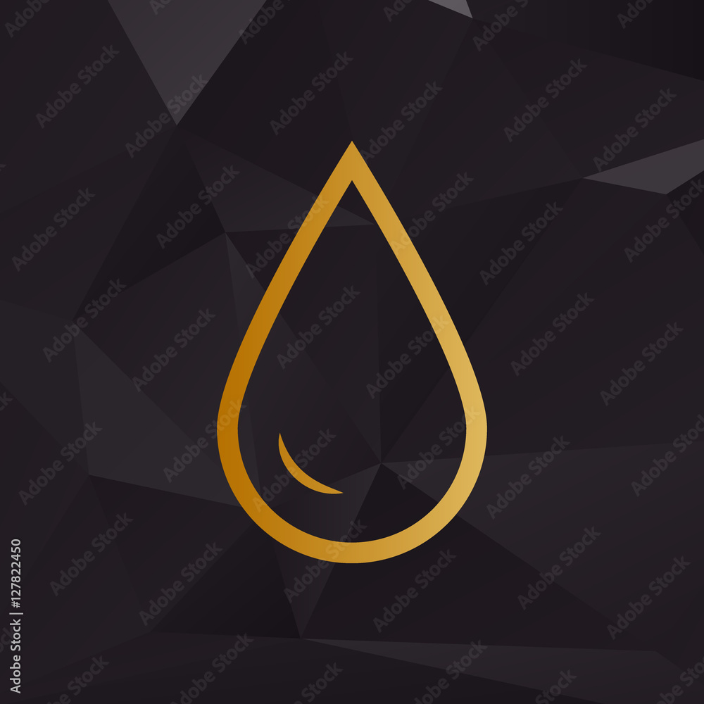 Poster drop of water sign. golden style on background with polygons.